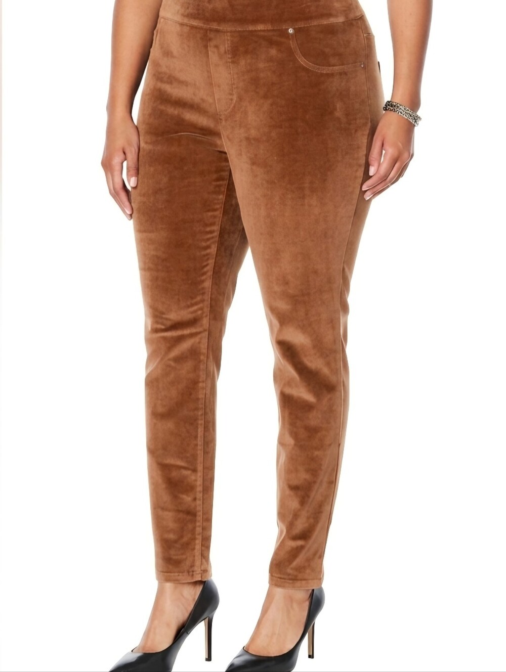 DG2 By Diane Gilman BROWN Velvet Velour Skinny Pants Pull On Leggings